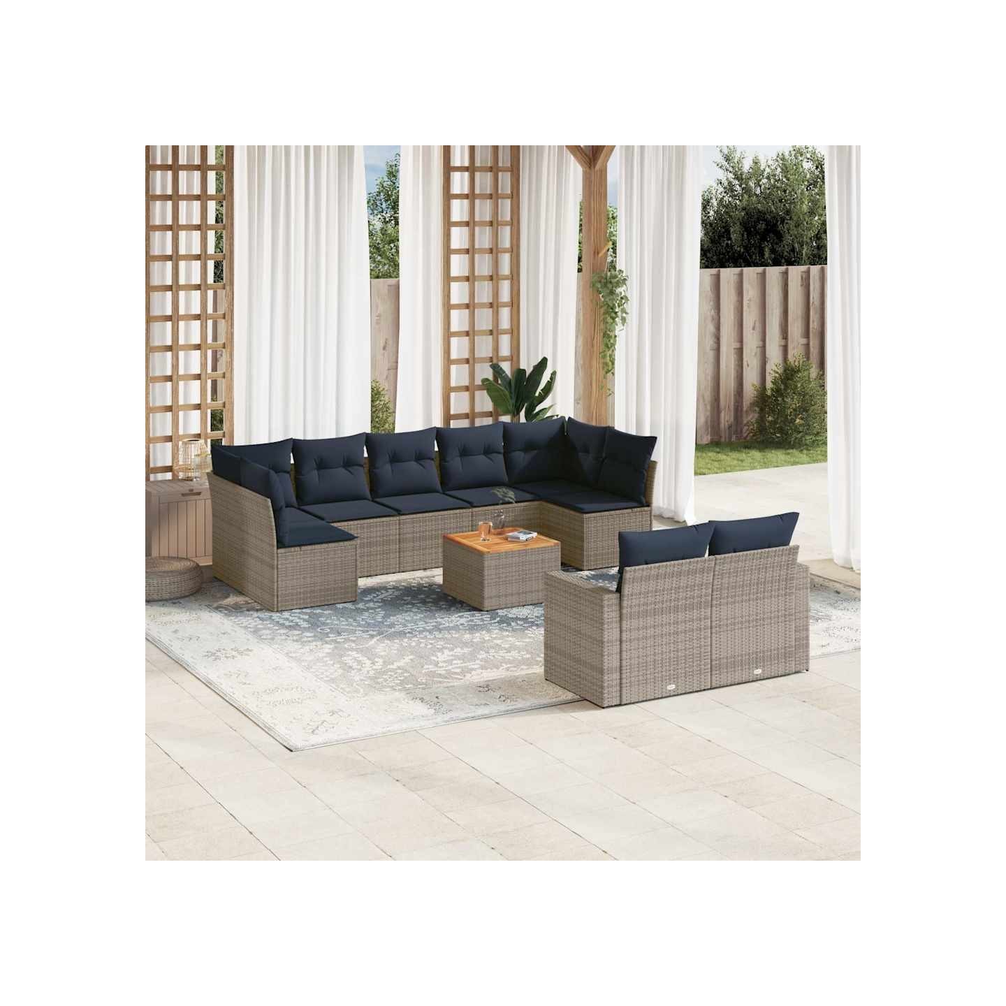 Salon de jardin 10 pcs avec coussins gris résine tressée