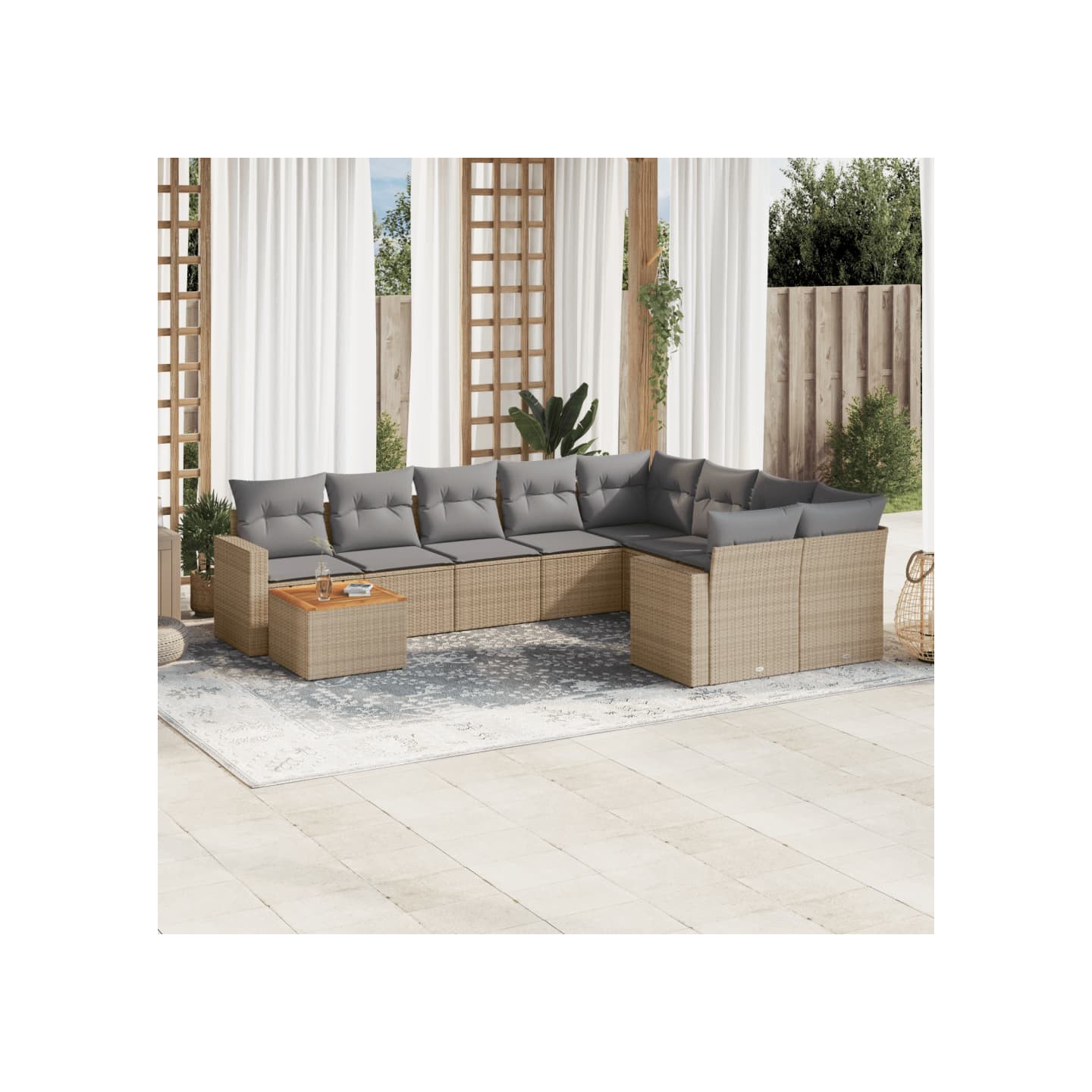Patio Sofa Set 9 place Mélange de beige et gris