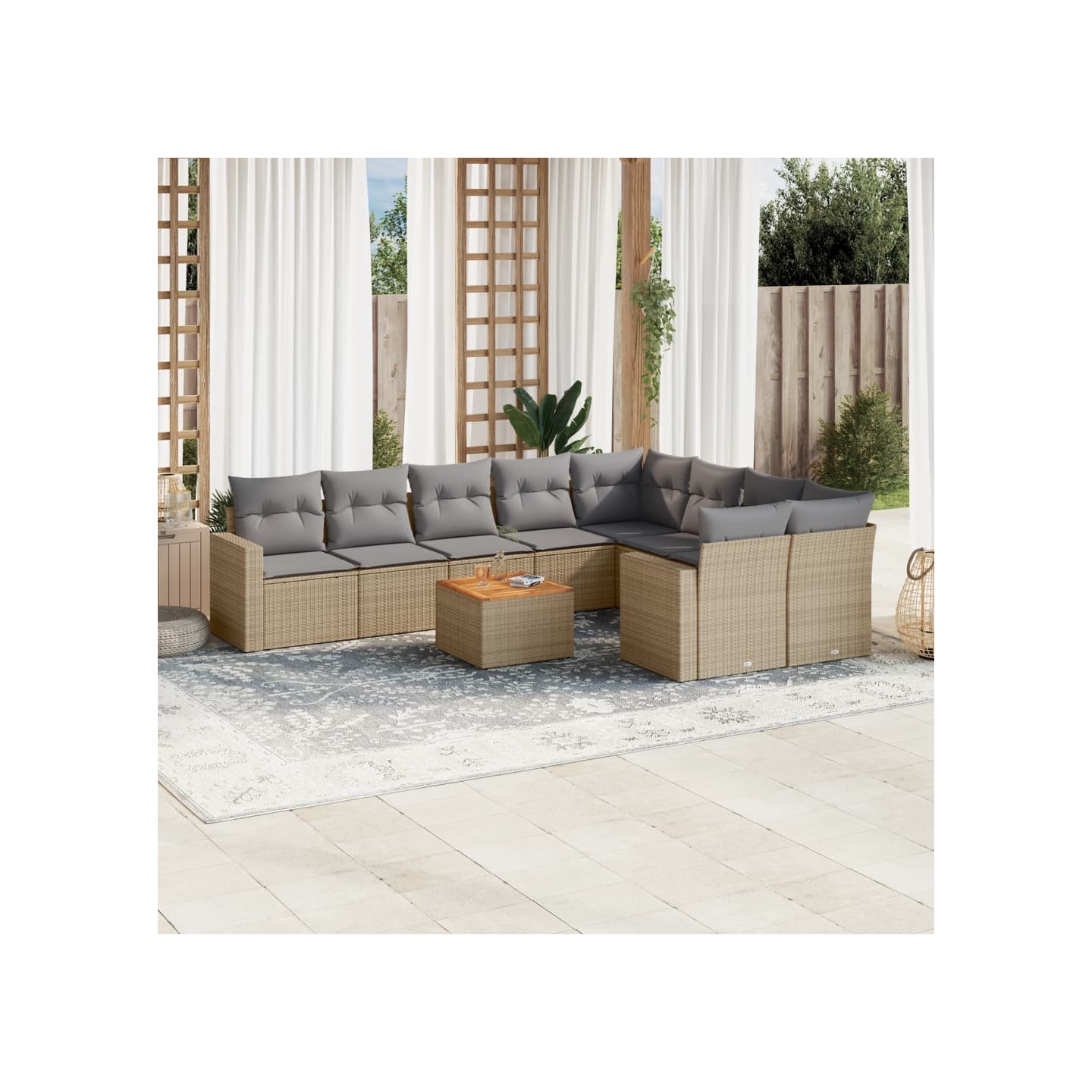 Patio Sofa Set 9 place Mélange de beige et gris