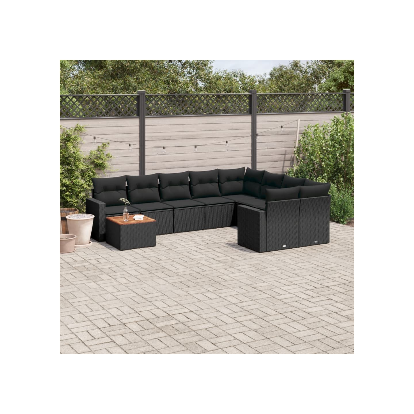 Salon de jardin 10 pcs avec coussins noir résine tressée