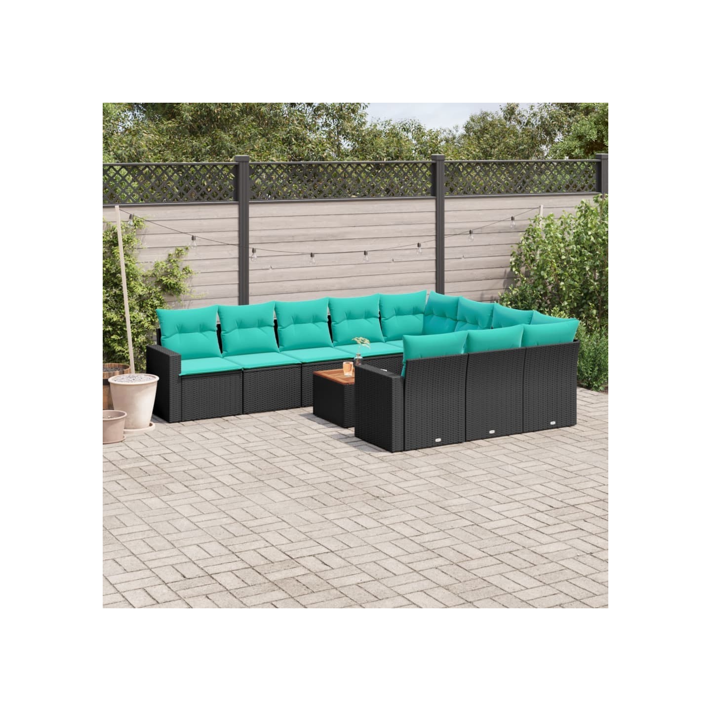 Salon de jardin 11 pcs avec coussins noir résine tressée