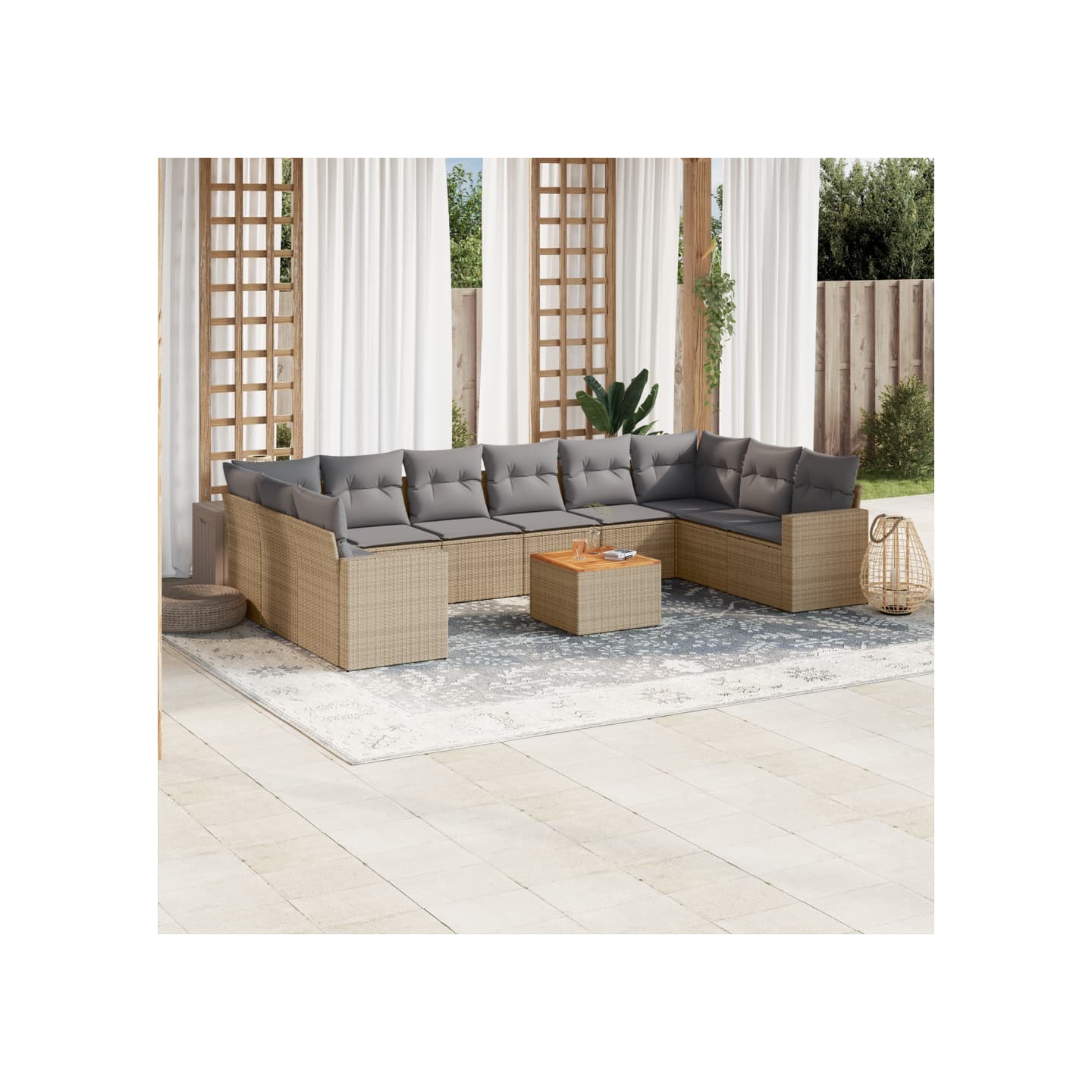 Patio Sofa Set 10 place Mélange de beige et gris