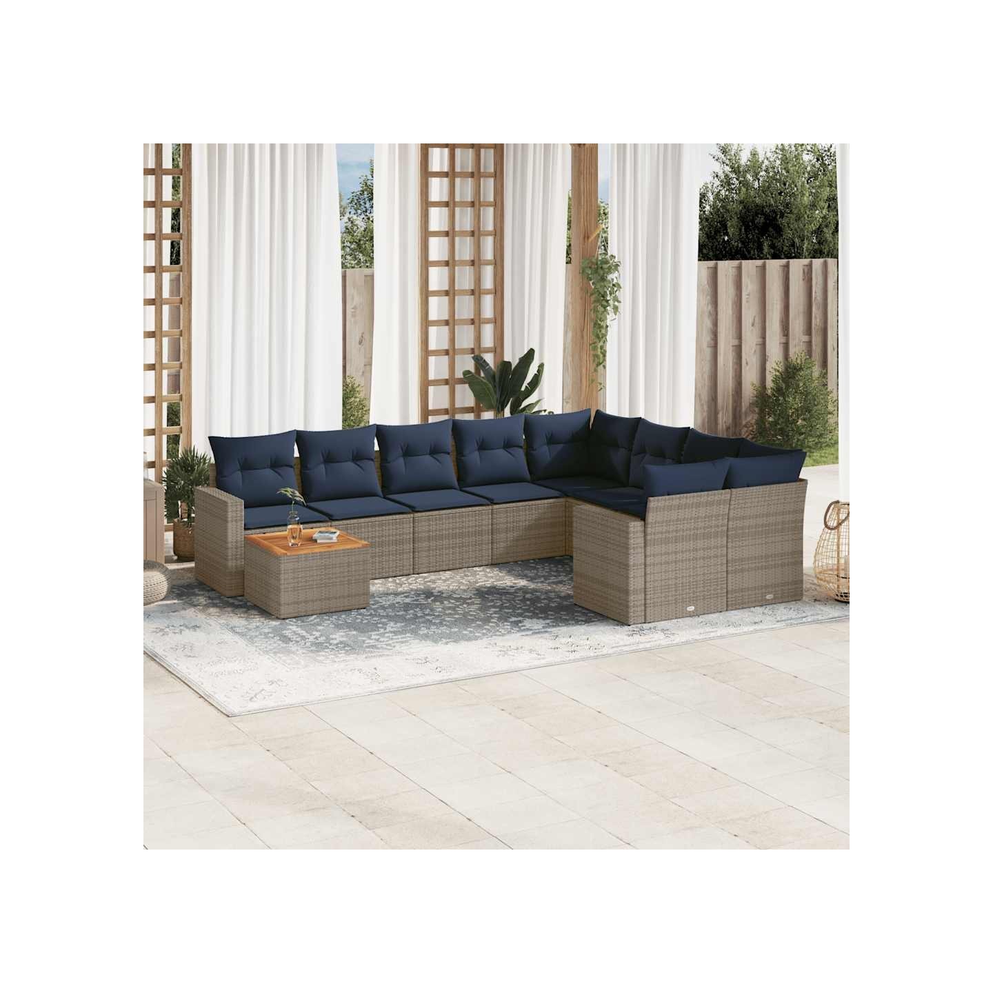 Salon de jardin 10 pcs avec coussins gris résine tressée