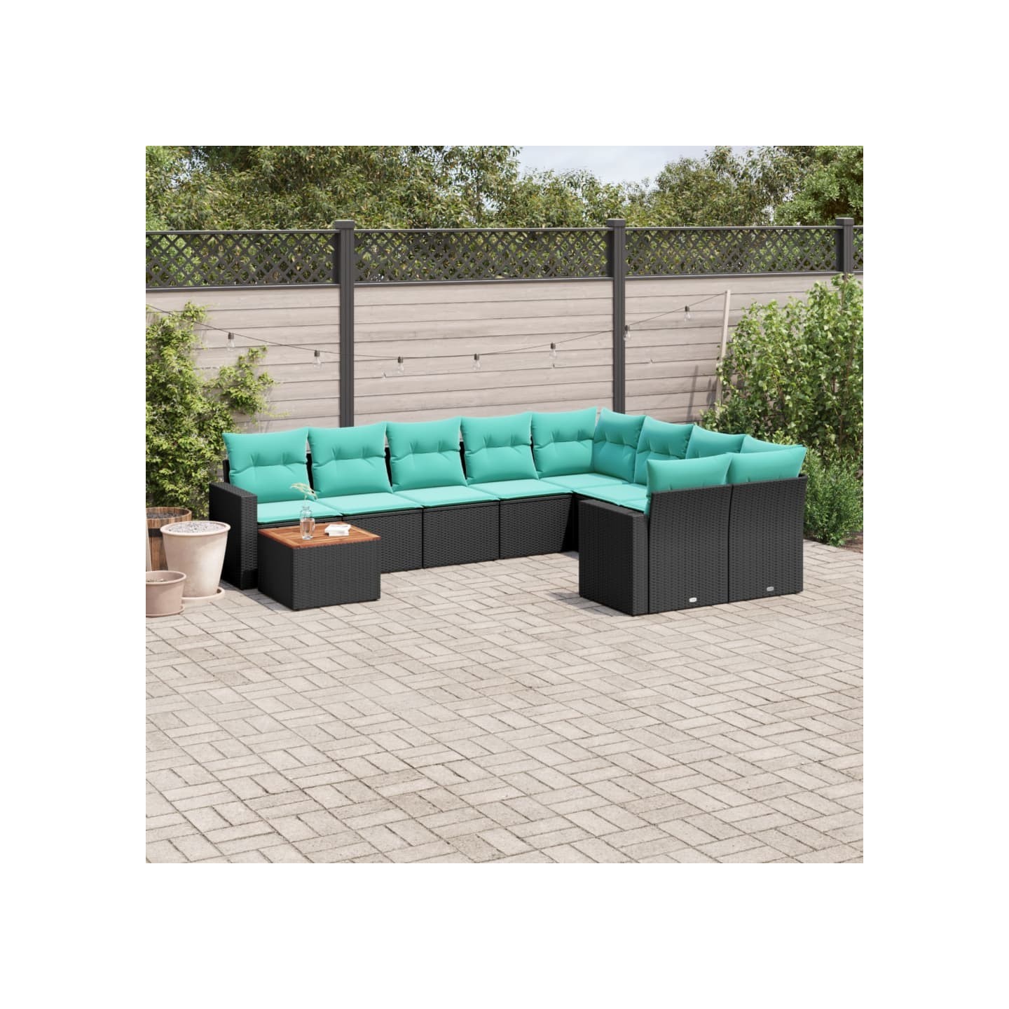 Salon de jardin 10 pcs avec coussins noir résine tressée
