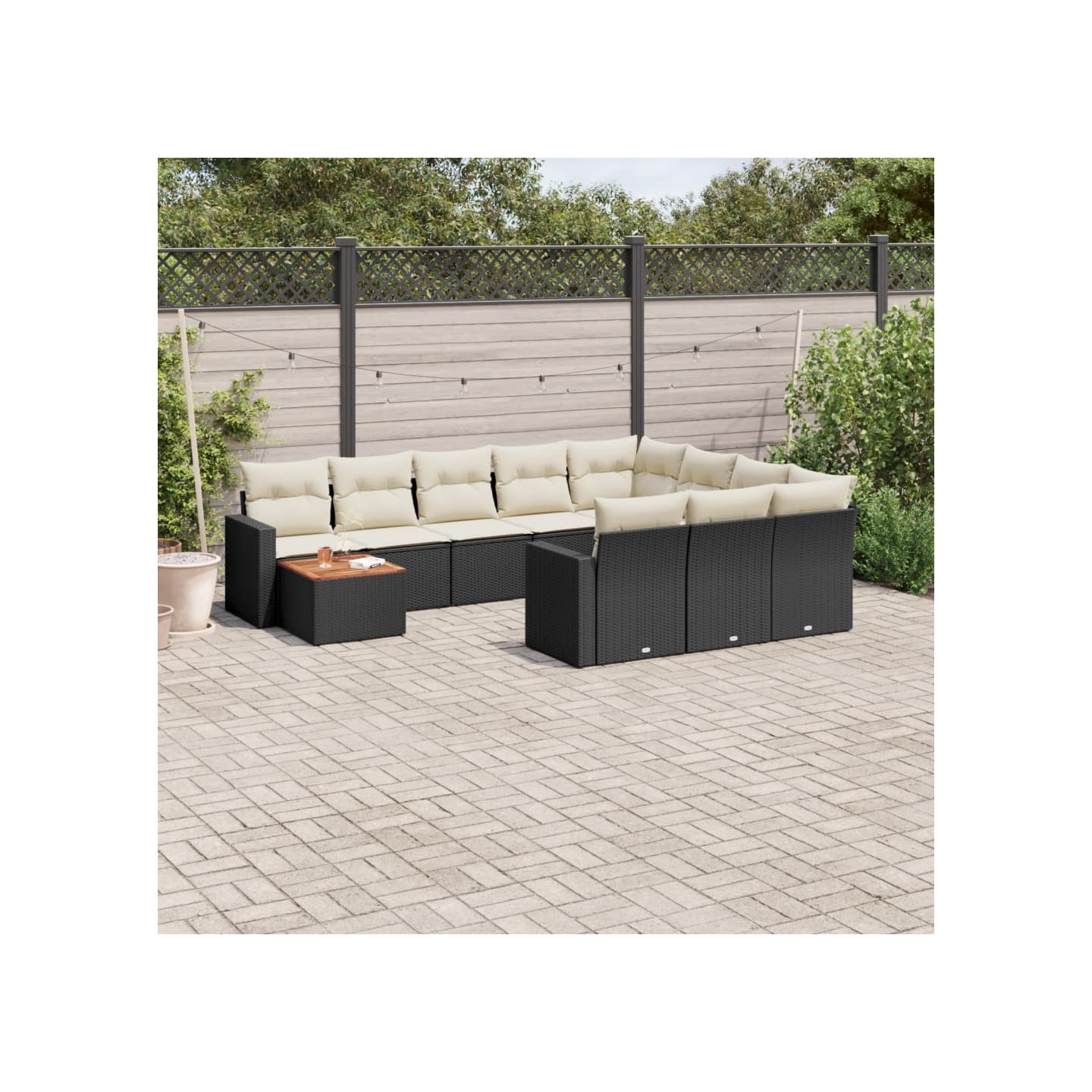 Salon de jardin 11 pcs avec coussins noir résine tressée