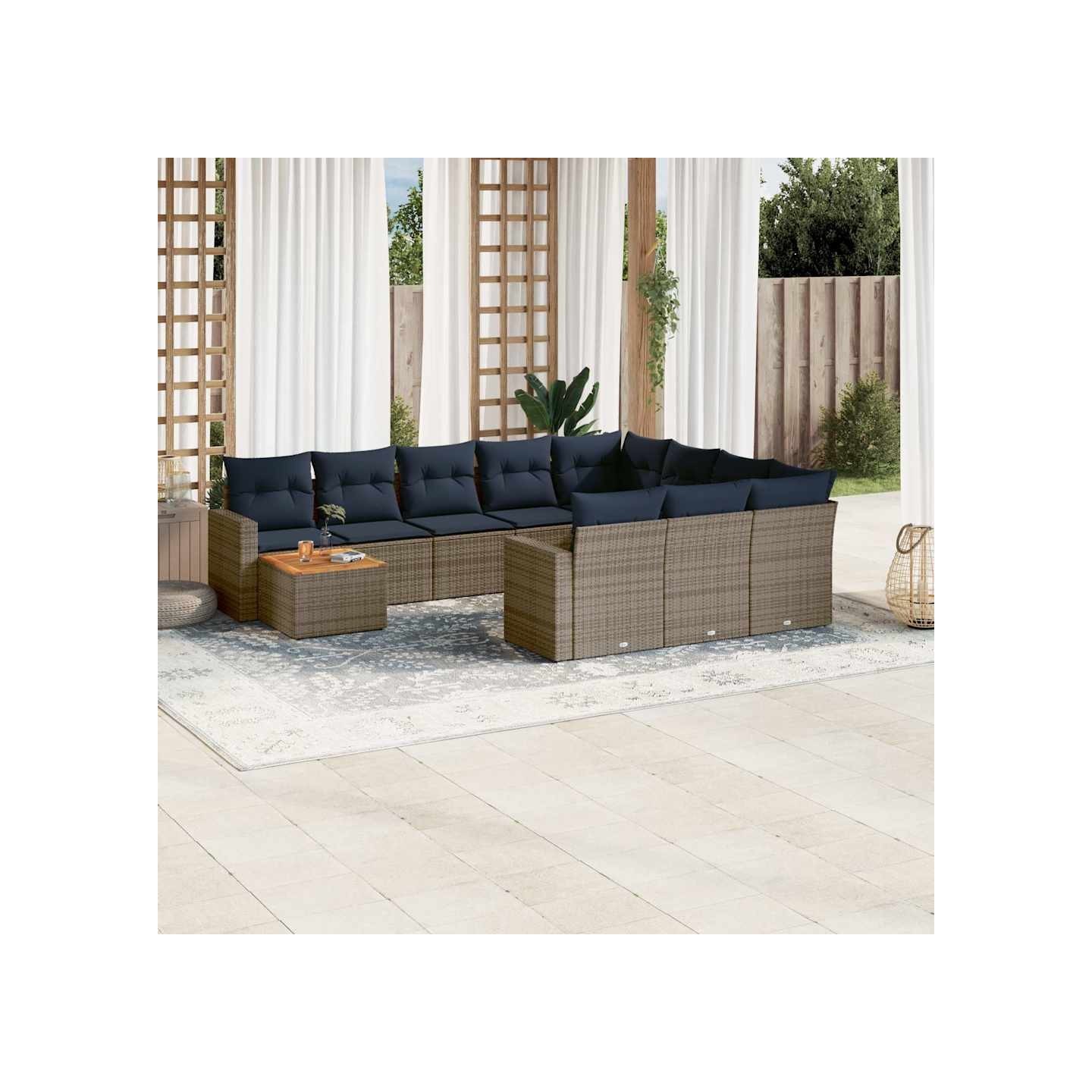 Salon de jardin 11 pcs avec coussins gris résine tressée