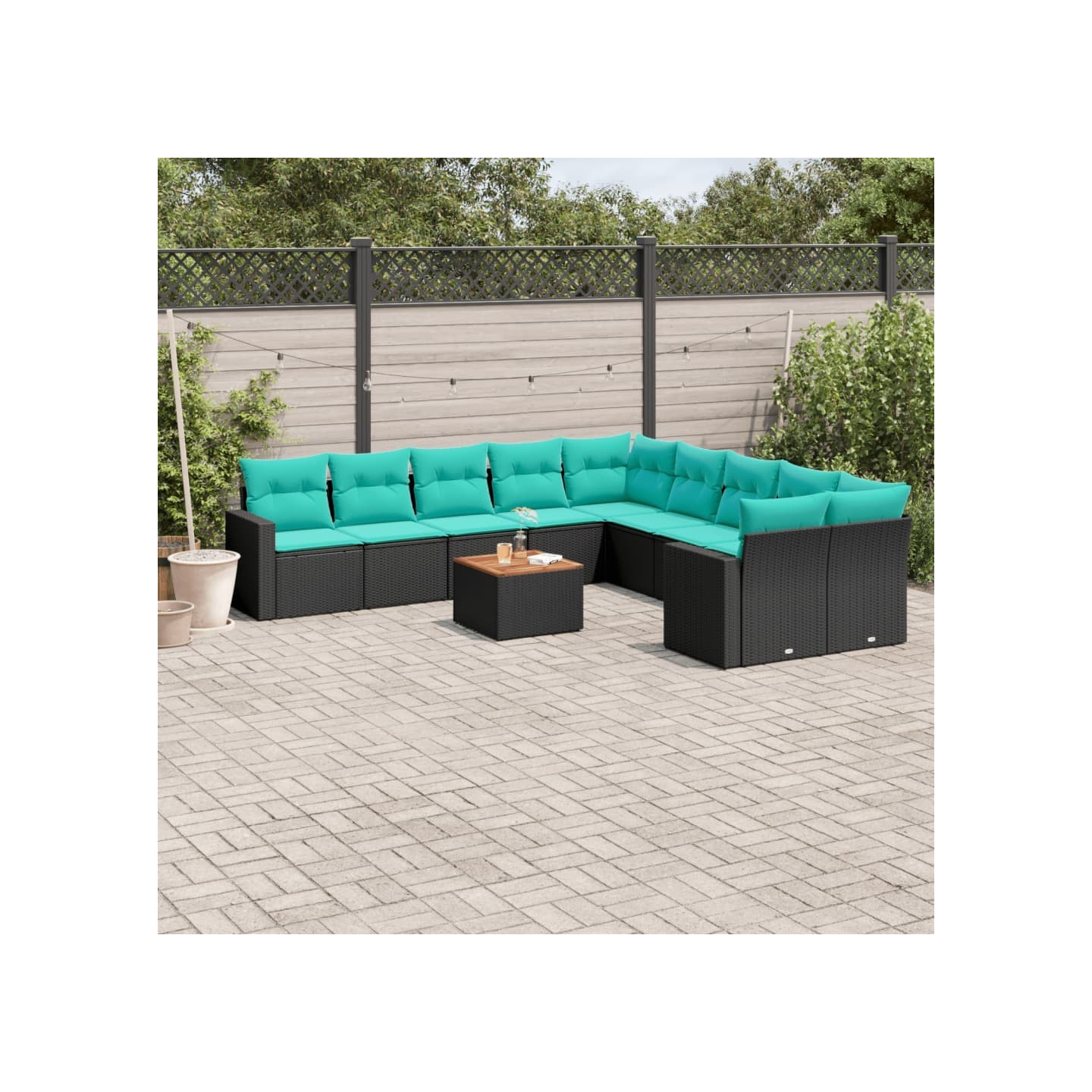 Salon de jardin 11 pcs avec coussins noir résine tressée