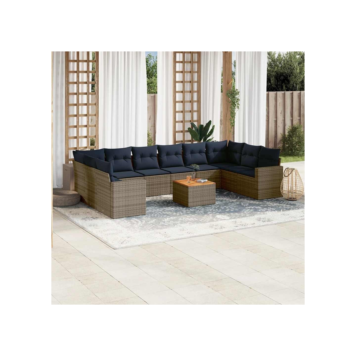 Salon de jardin 11 pcs avec coussins gris résine tressée