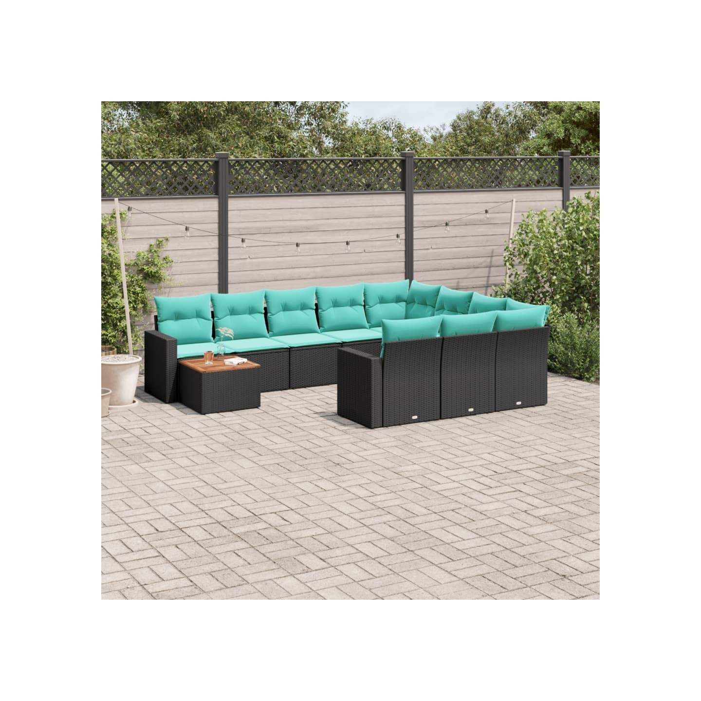 Salon de jardin 11 pcs avec coussins noir résine tressée