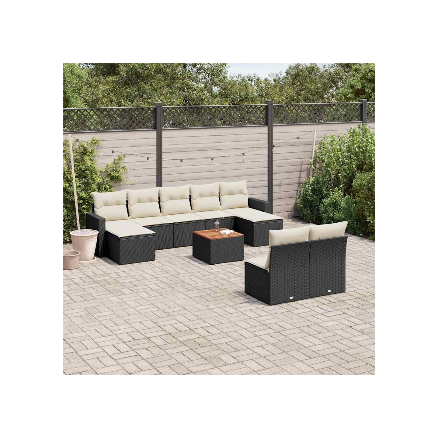 Salon de jardin 10 pcs avec coussins noir résine tressée