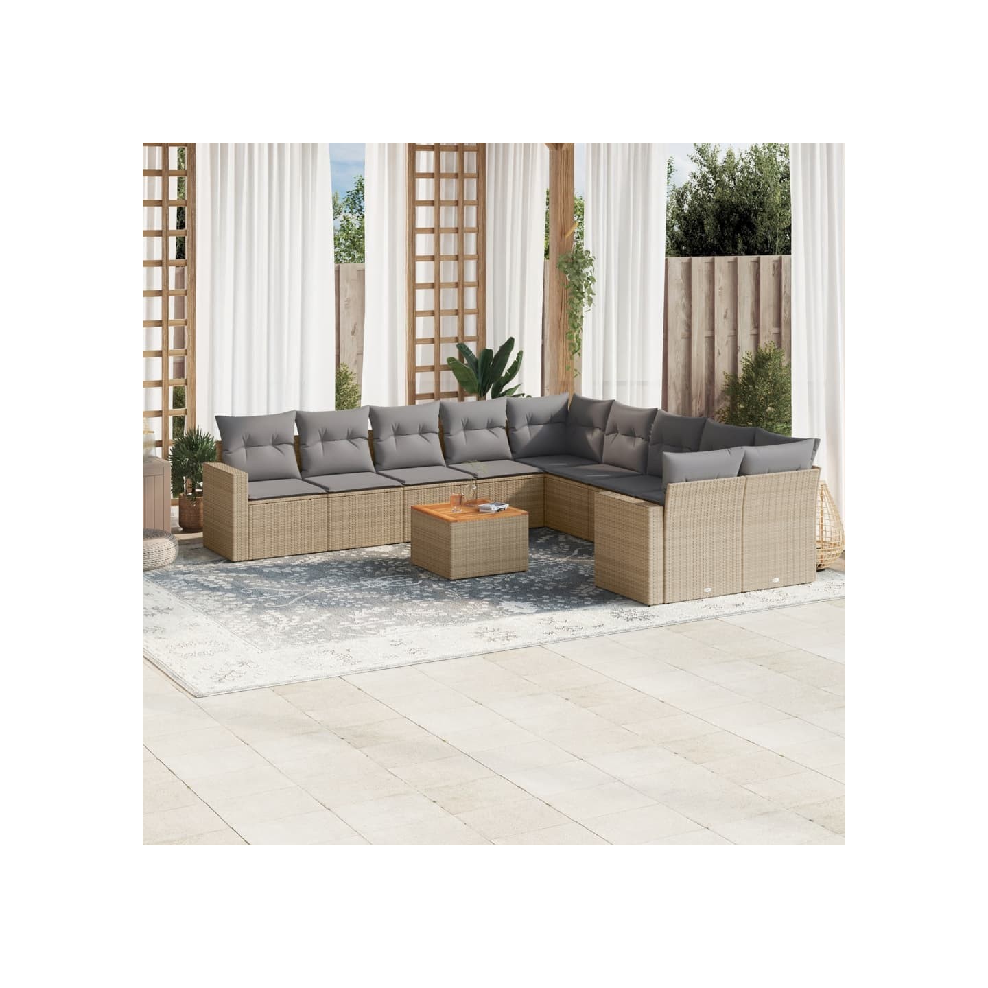 Patio Sofa Set 10 place Mélange de beige et gris