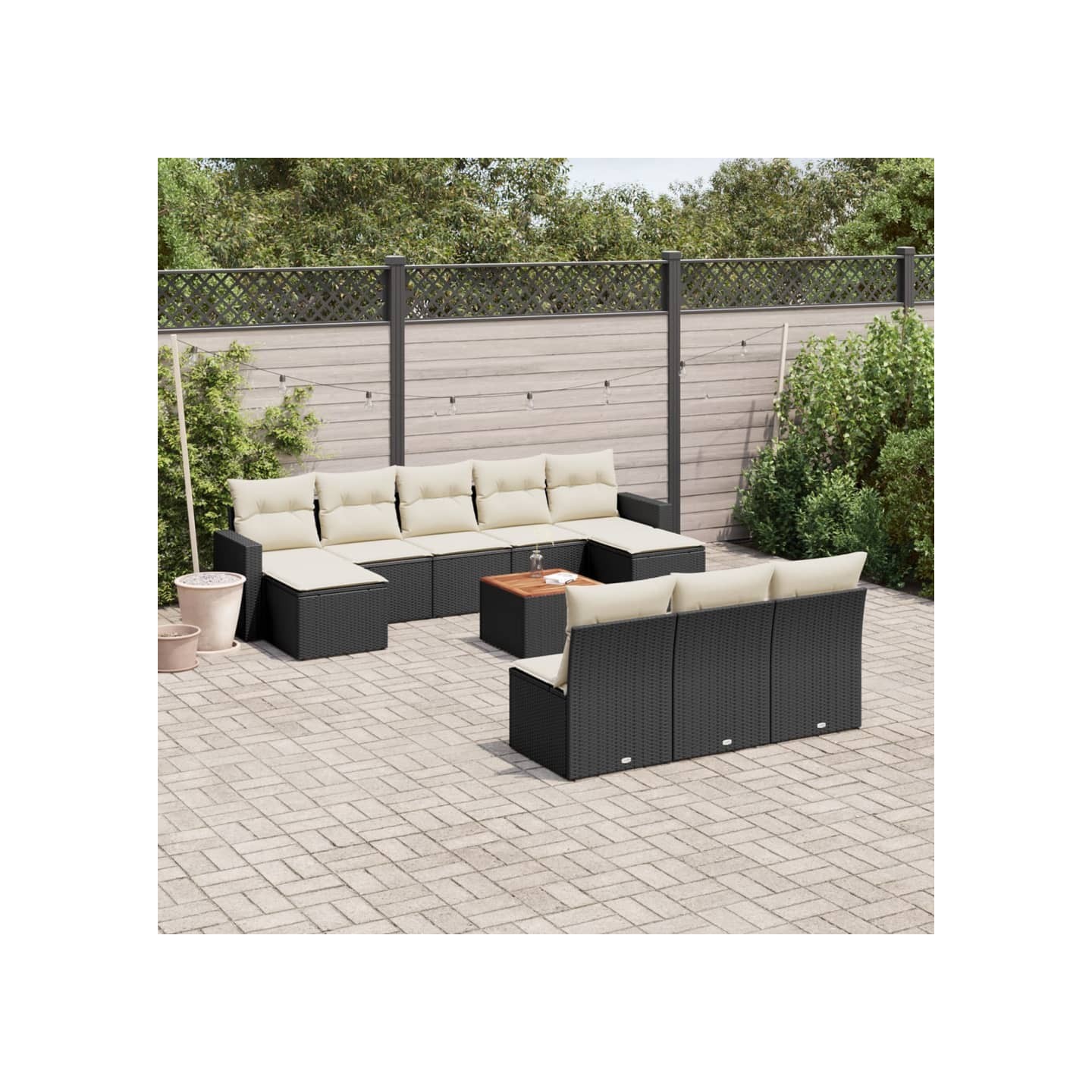 Salon de jardin 11 pcs avec coussins noir résine tressée