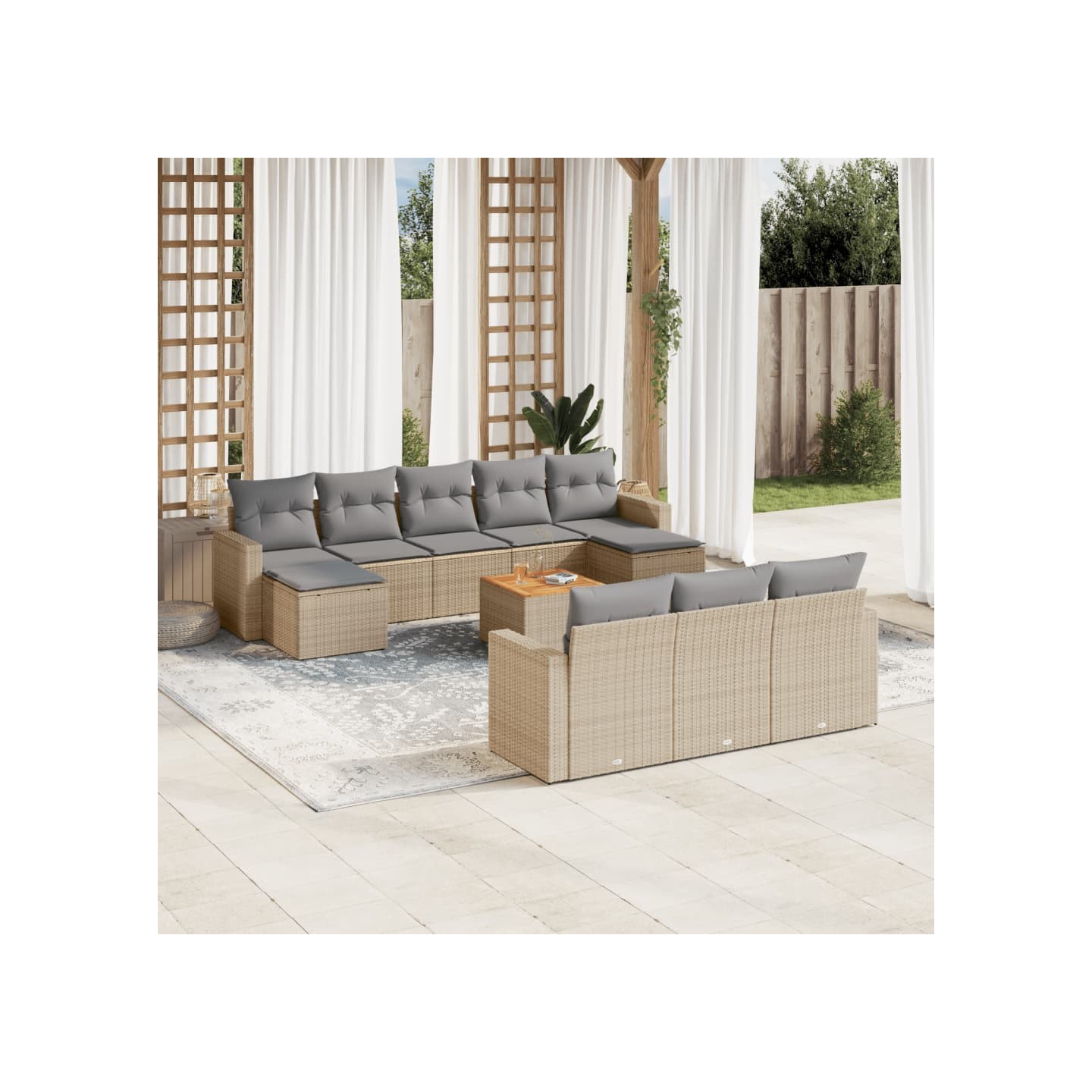 Salon de jardin et coussins 11 pcs mélange beige résine tressée
