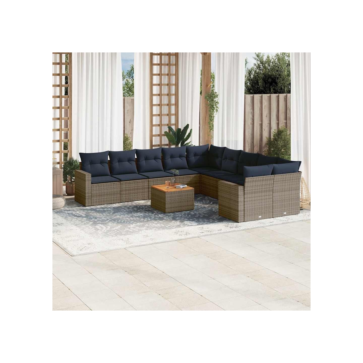 Salon de jardin 11 pcs avec coussins gris résine tressée