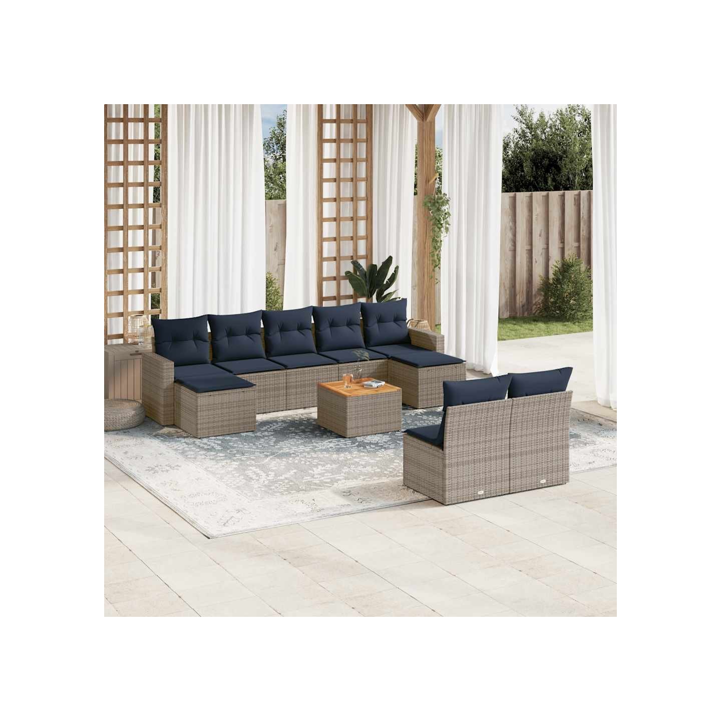 Ensemble de canapé de jardin 10 pcs avec coussins gris