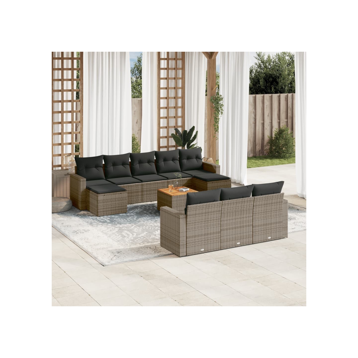 Salon de jardin 11 pcs avec coussins gris résine tressée