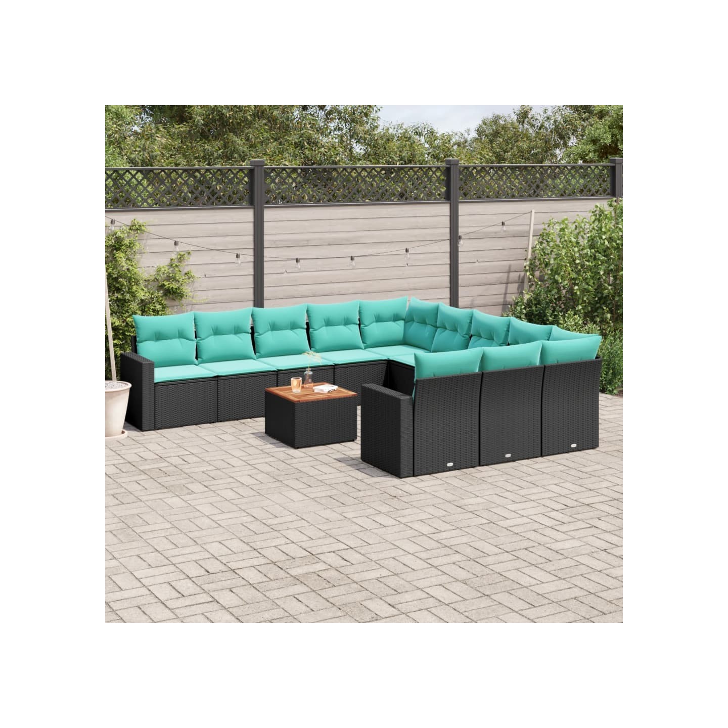 Salon de jardin avec coussins 12 pcs noir résine tressée