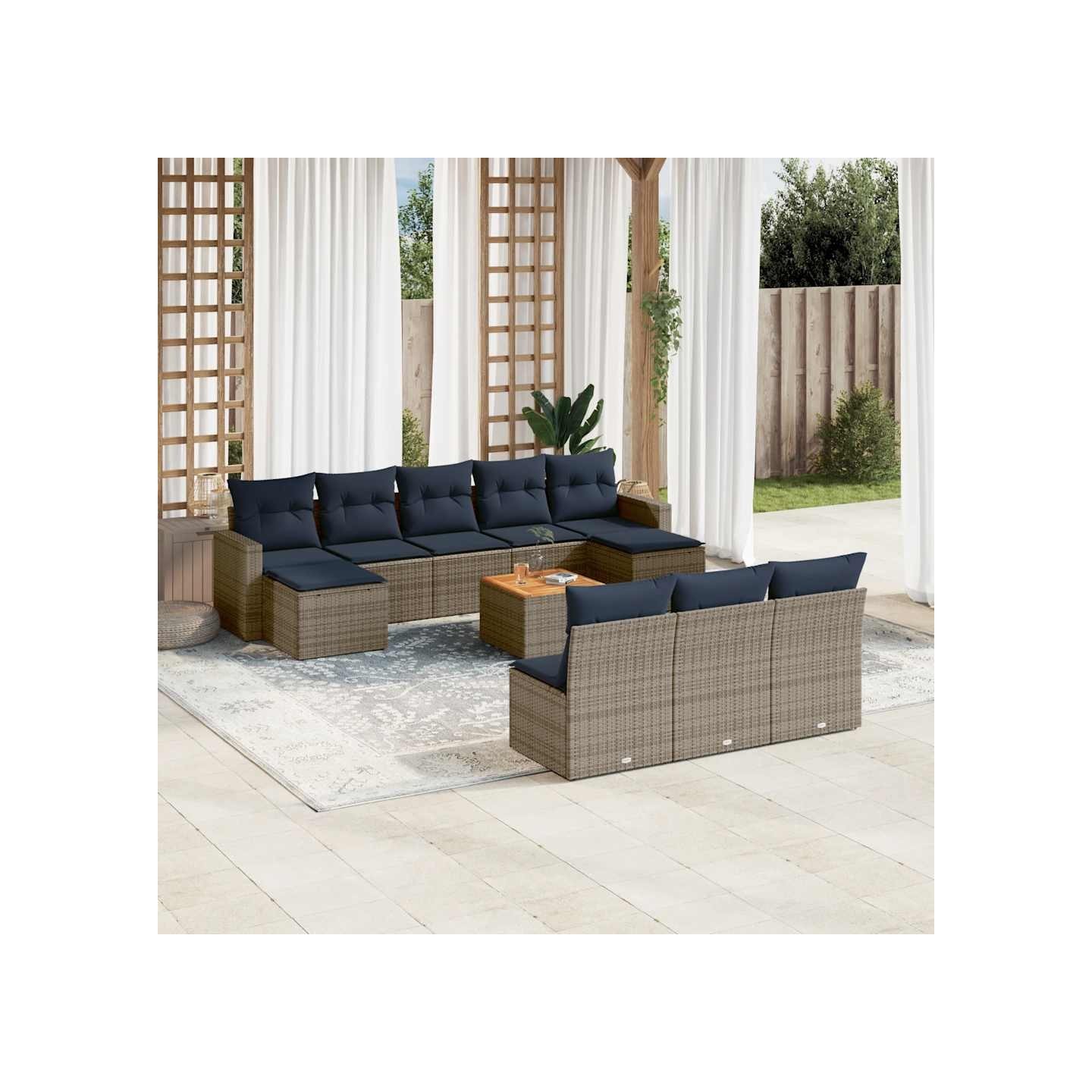 Ensemble de canapé de jardin 11 pcs avec coussins gris