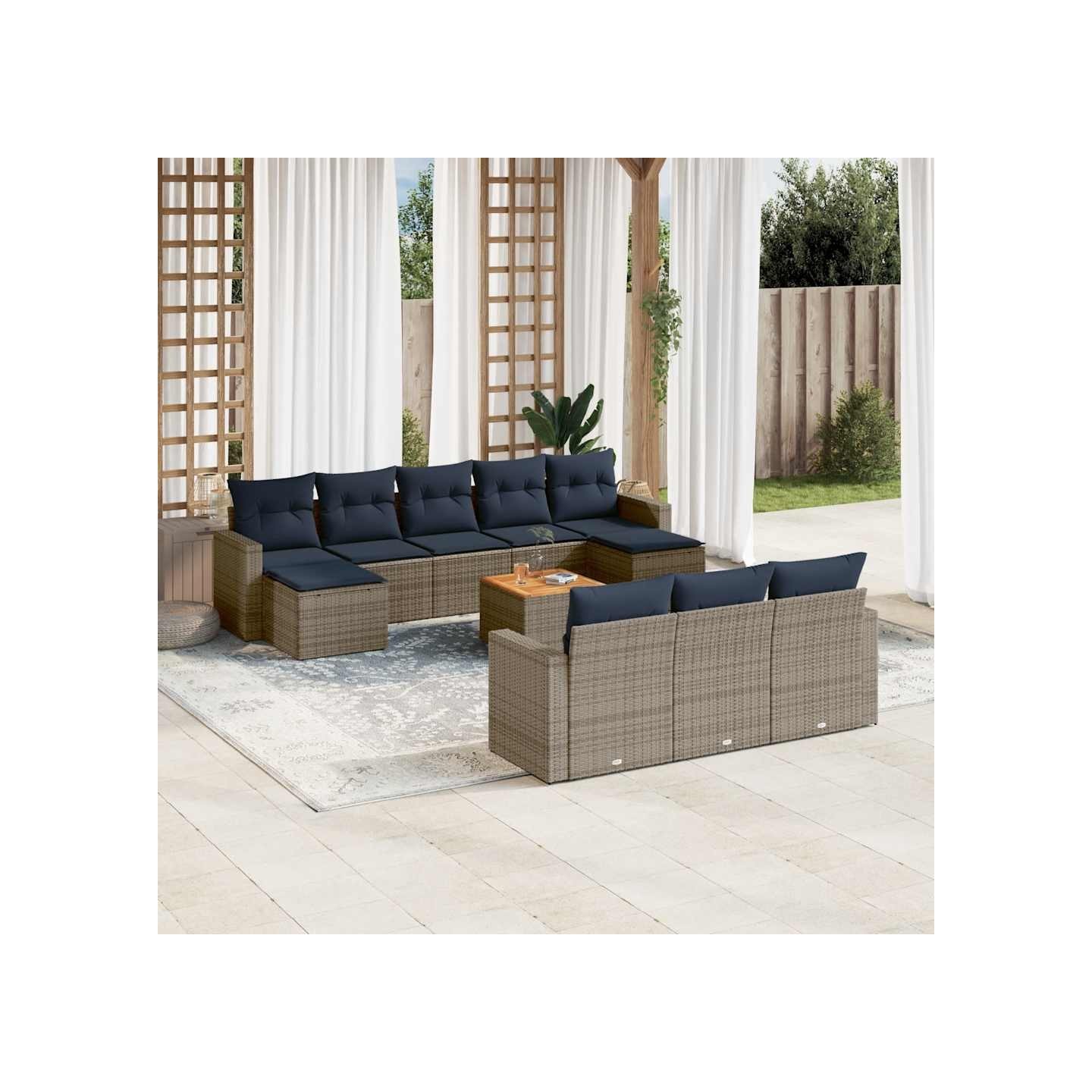 Ensemble de canapé de jardin 11 pcs avec coussins gris résine tressée