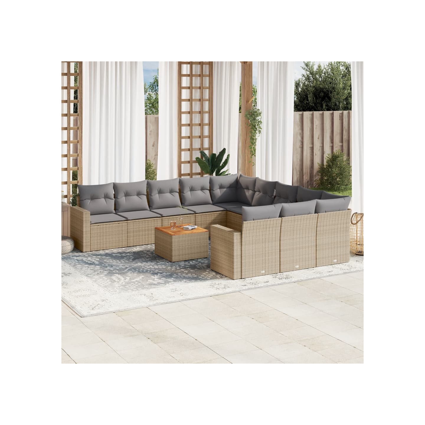 Salon de jardin et coussins 12 pcs mélange beige résine tressée