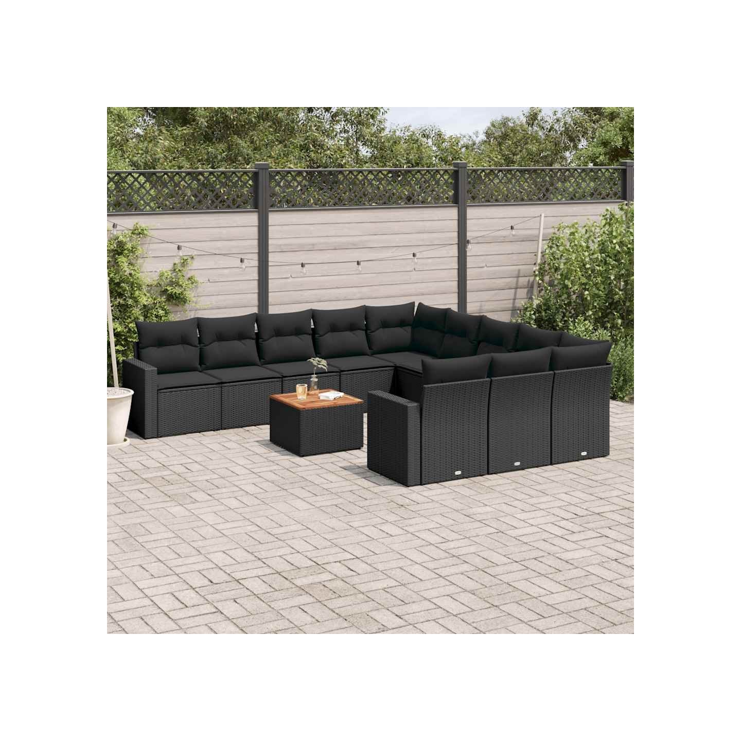 Salon de jardin 12 pcs avec coussins noir résine tressée