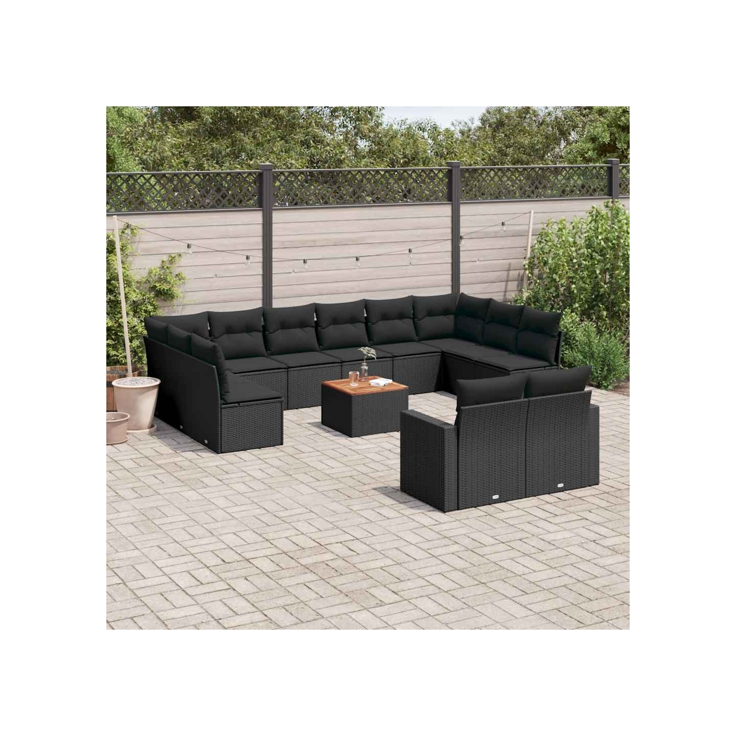 Salon de jardin avec coussins 13 pcs noir résine tressée