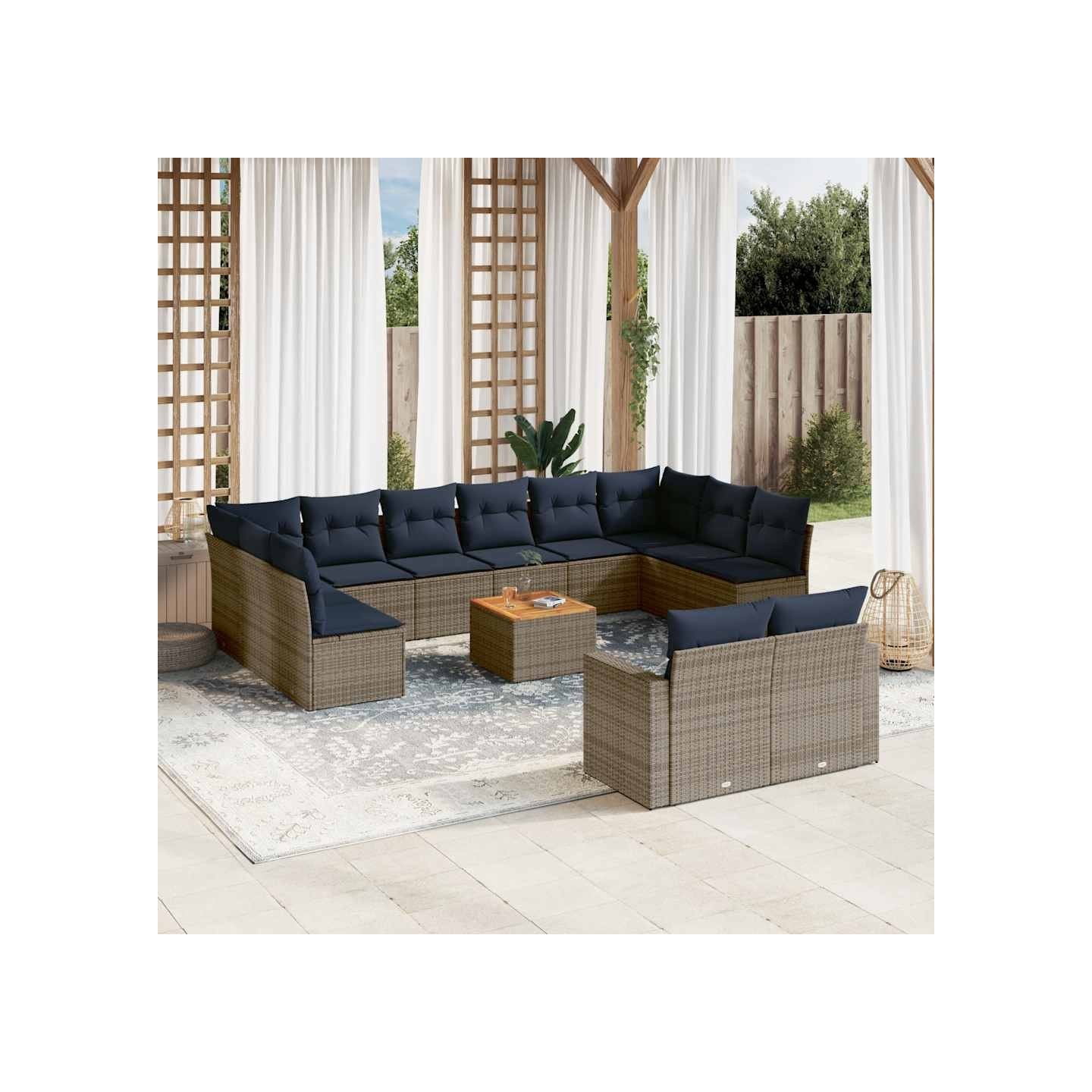 Salon de jardin avec coussins 13 pcs gris résine tressée