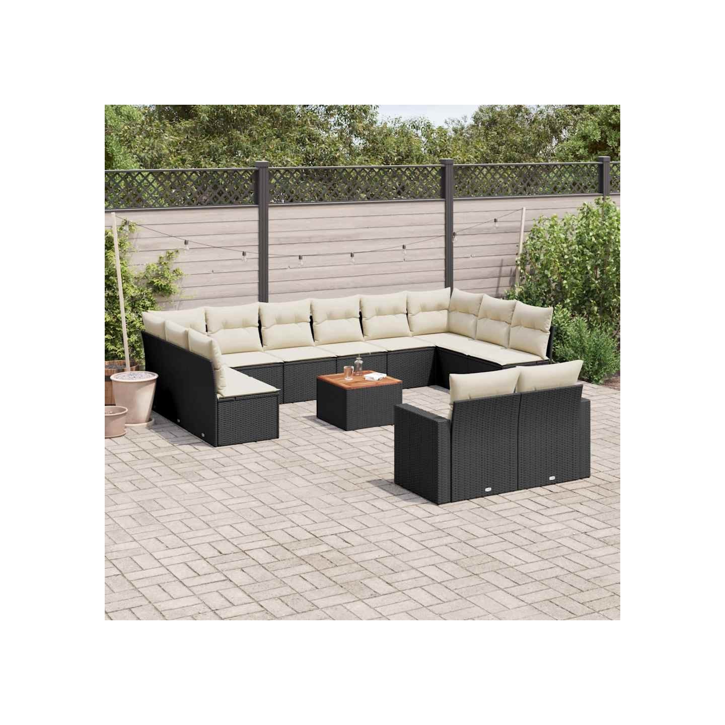 Salon de jardin avec coussins 13 pcs noir résine tressée