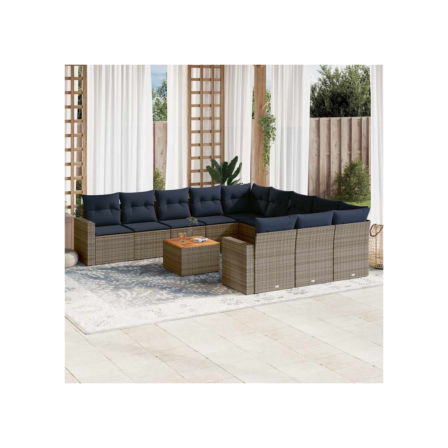 Salon de jardin avec coussins 12 pcs gris résine tressée