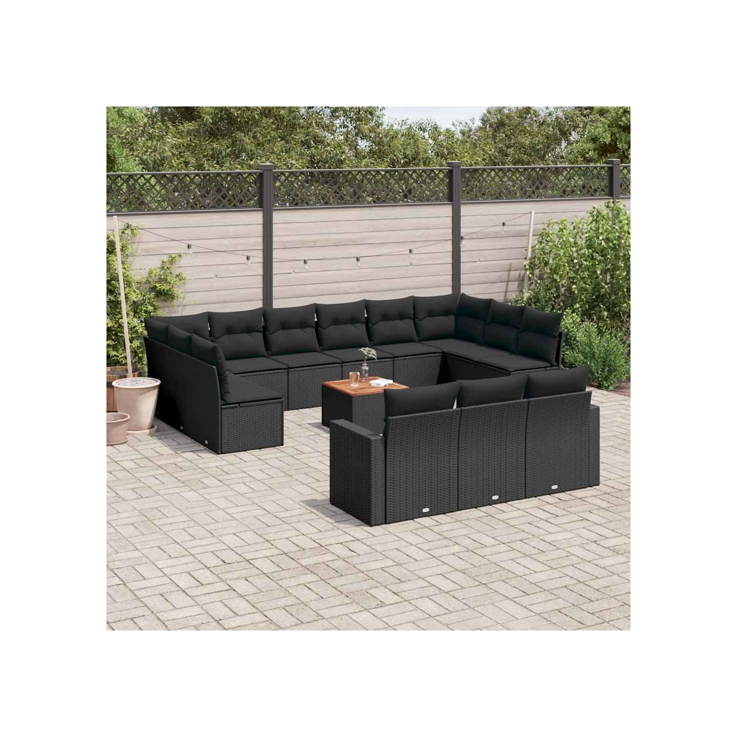 Salon de jardin avec coussins 14 pcs noir résine tressée