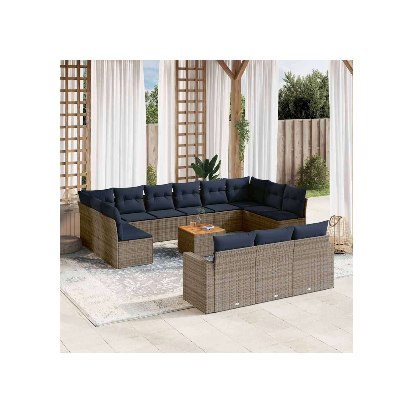 Salon de jardin avec coussins 14 pcs gris résine tressée