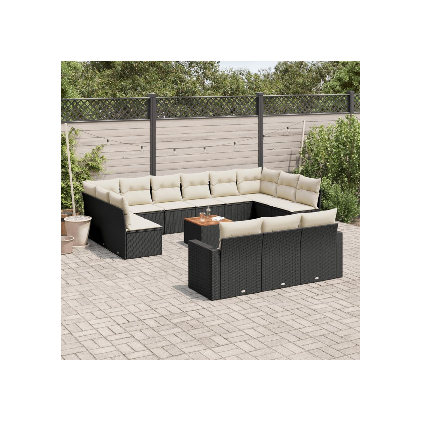 Salon de jardin avec coussins 14 pcs noir résine tressée