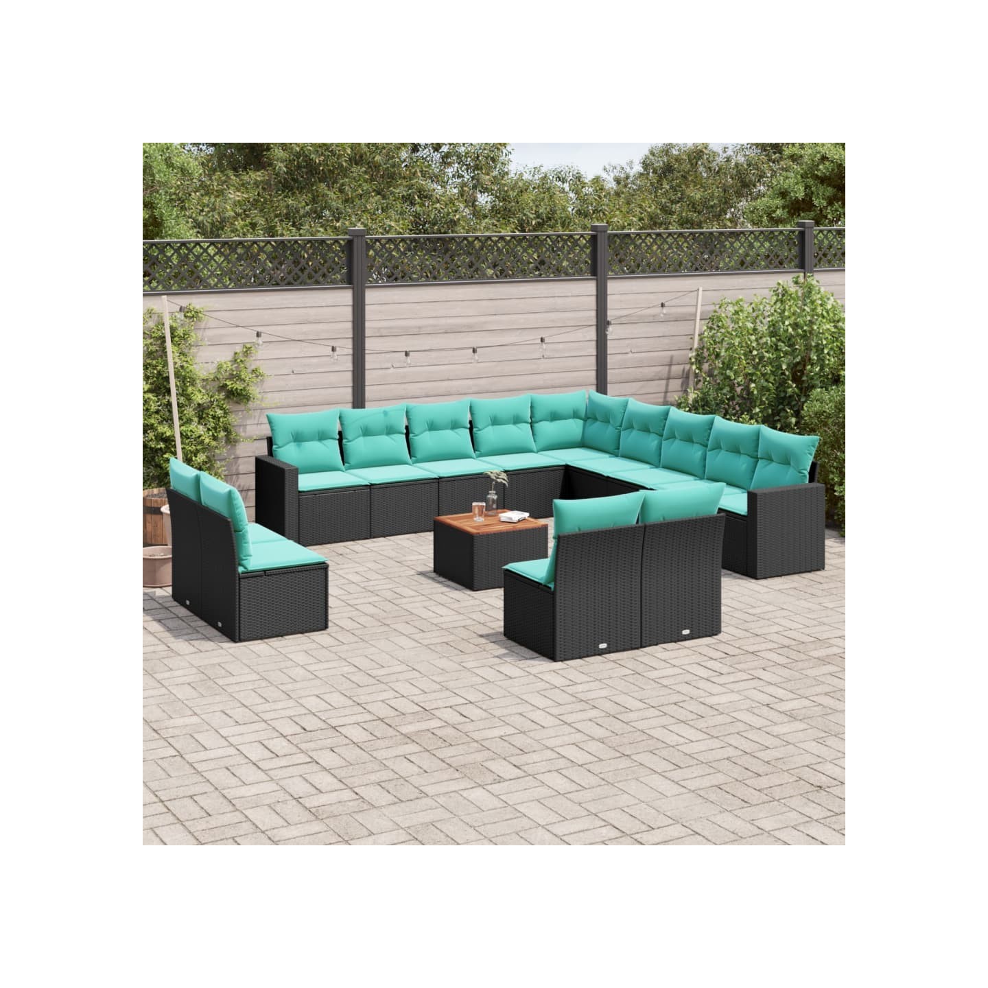 Salon de jardin avec coussins 14 pcs noir résine tressée