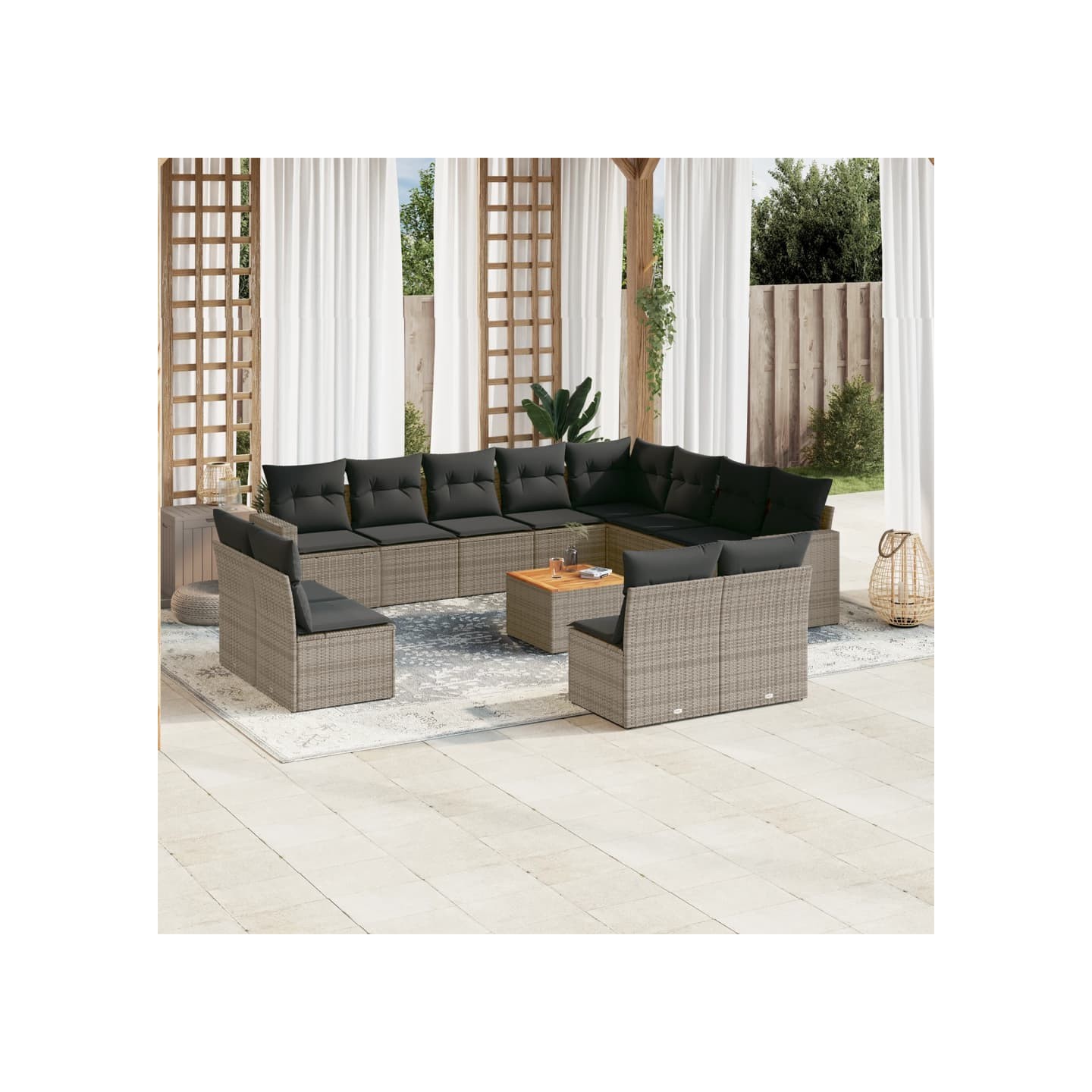 Salon de jardin avec coussins 13 pcs gris résine tressée