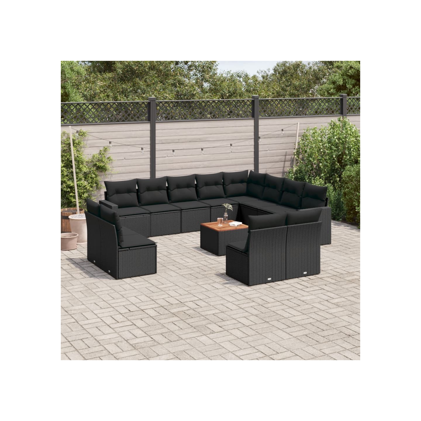 Salon de jardin avec coussins 13 pcs noir résine tressée