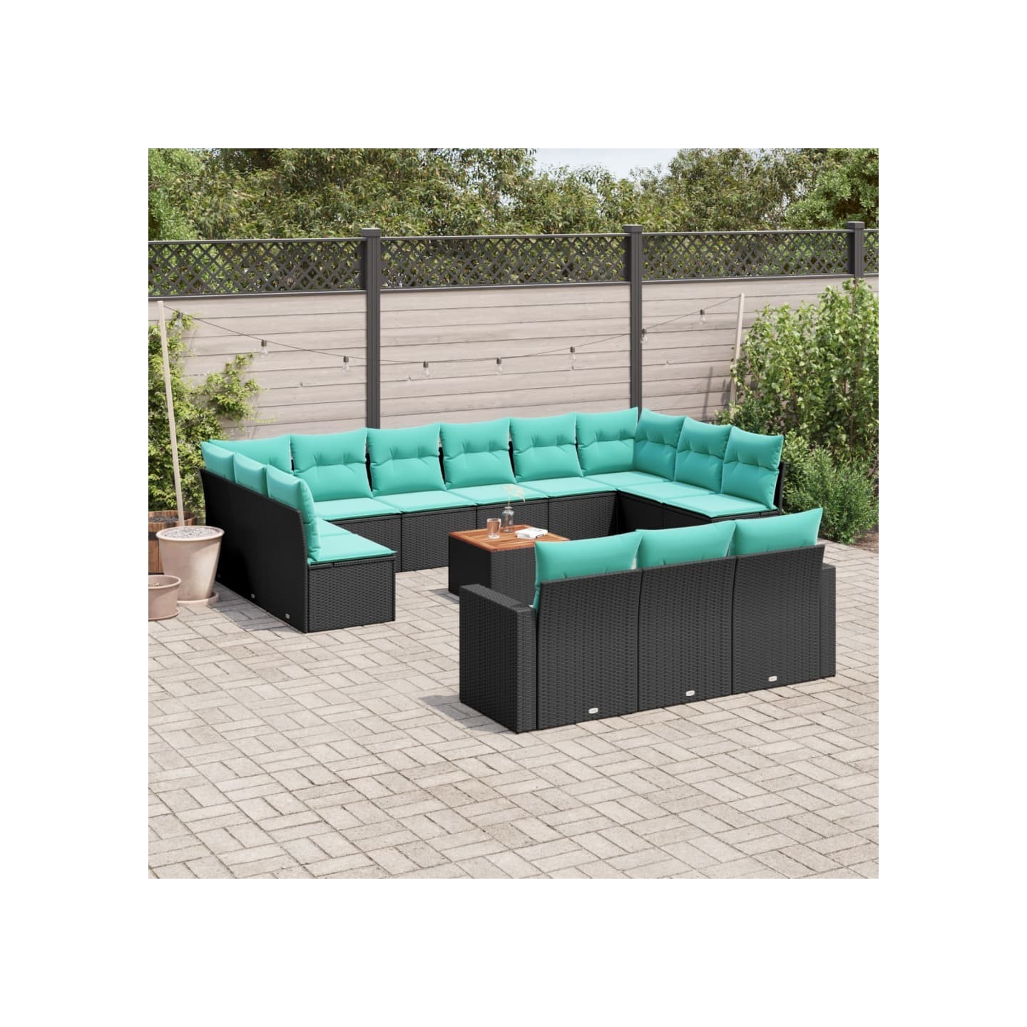 Salon de jardin avec coussins 14 pcs noir résine tressée