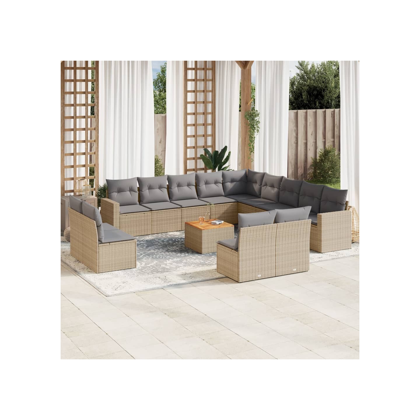 Salon de jardin et coussins 14 pcs mélange beige résine tressée