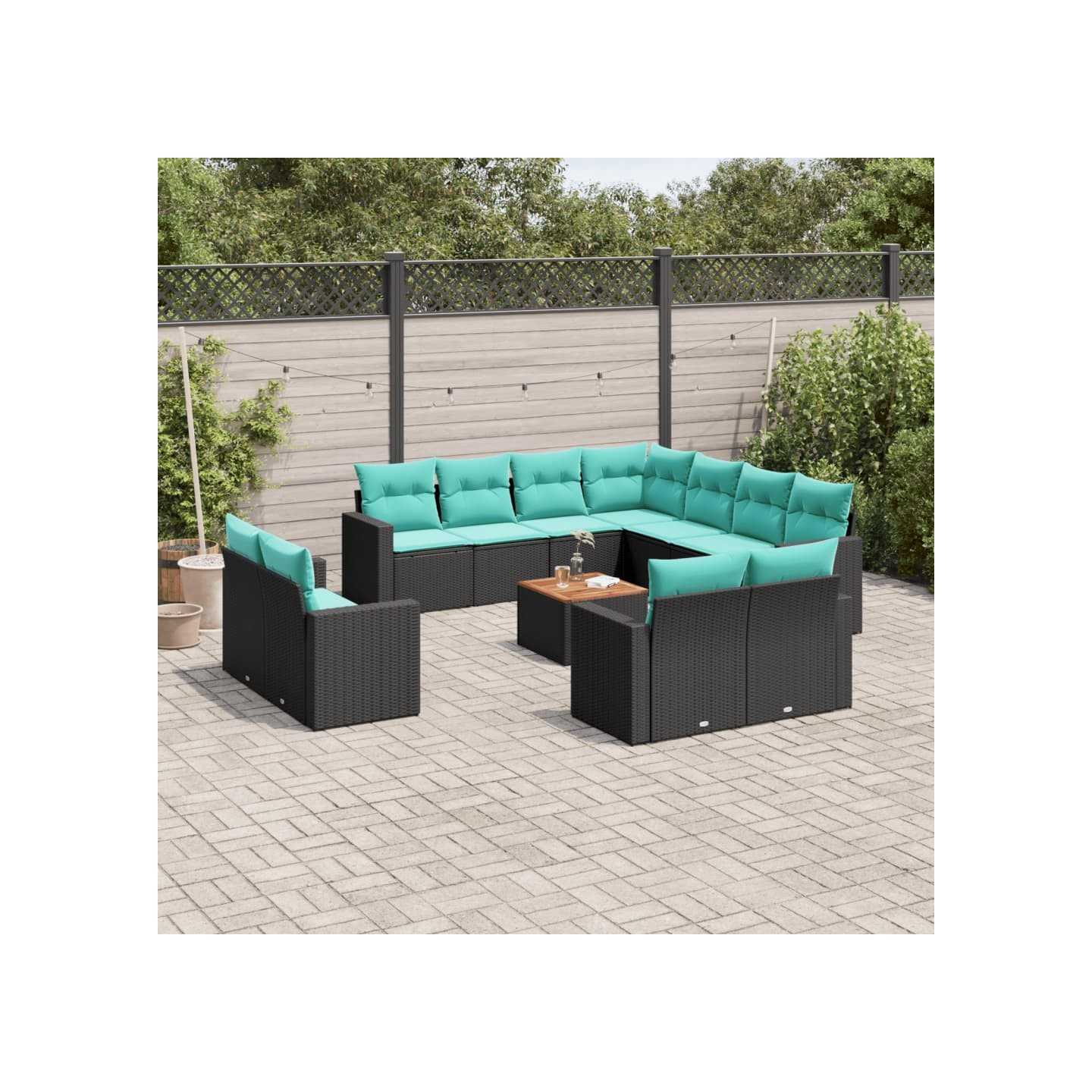 Salon de jardin avec coussins 12 pcs noir résine tressée