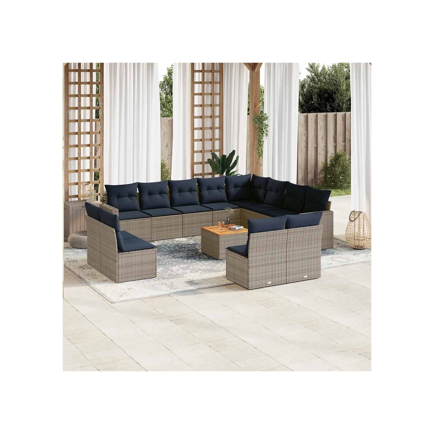 Salon de jardin avec coussins 13 pcs gris résine tressée