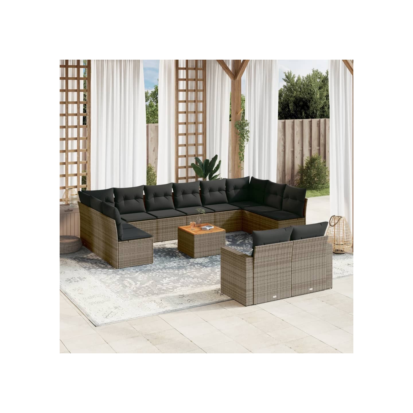 Salon de jardin avec coussins 13 pcs gris résine tressée