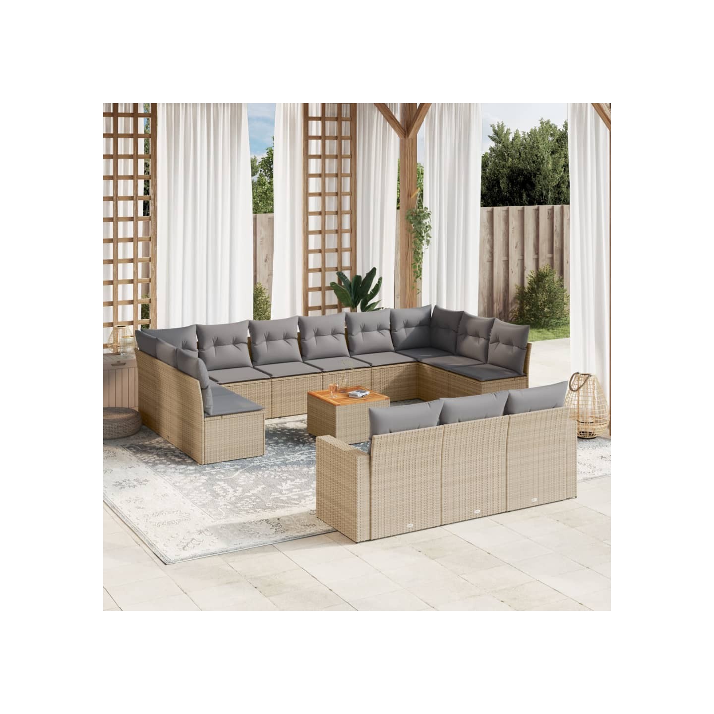 Salon de jardin et coussins 14 pcs mélange beige résine tressée