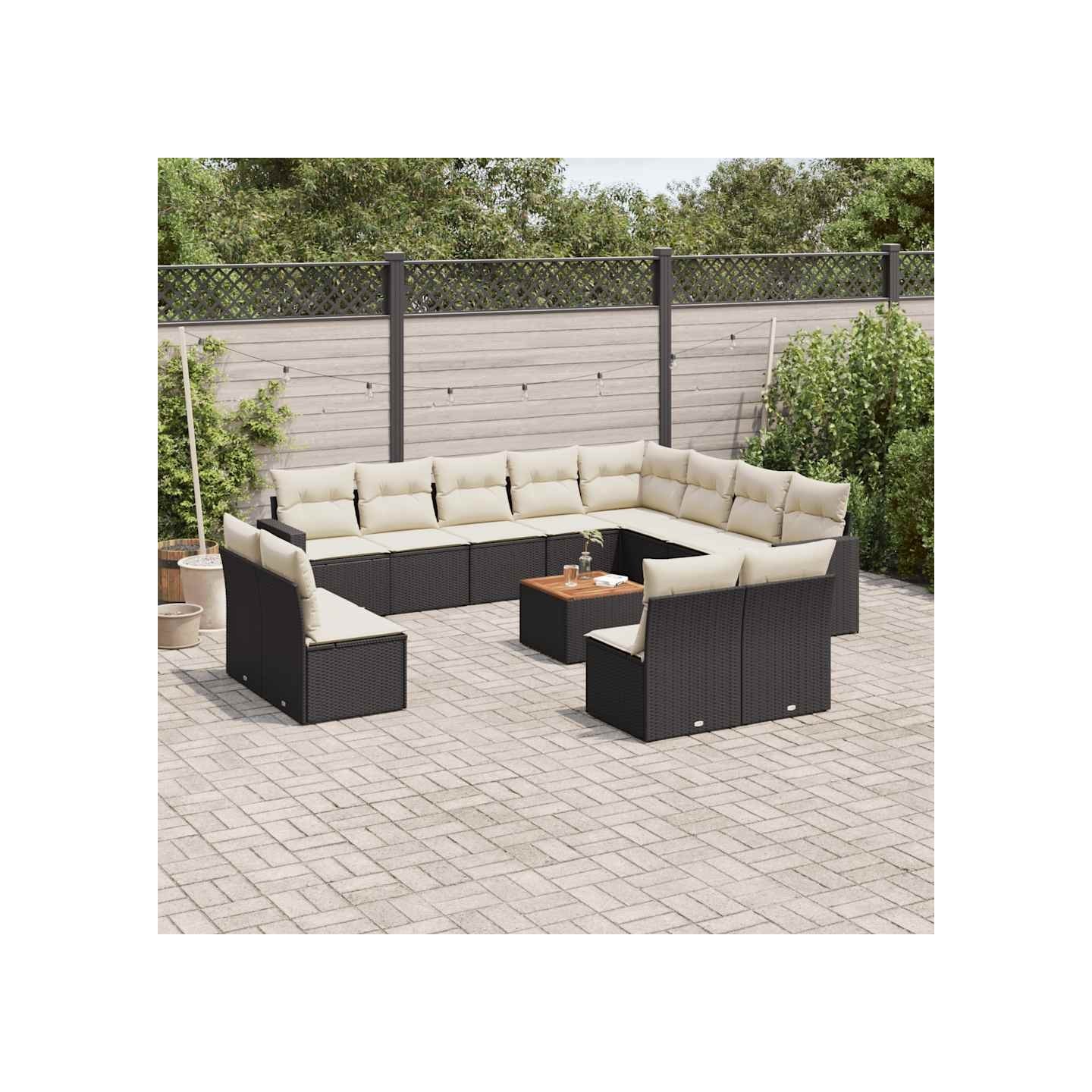 Salon de jardin avec coussins 13 pcs noir résine tressée