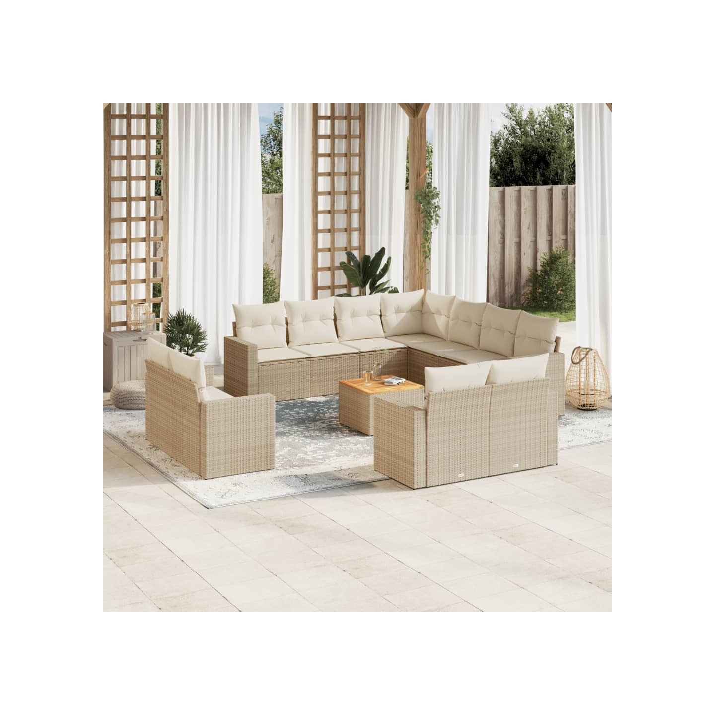 Salon de jardin avec coussins 12 pcs beige résine tressée