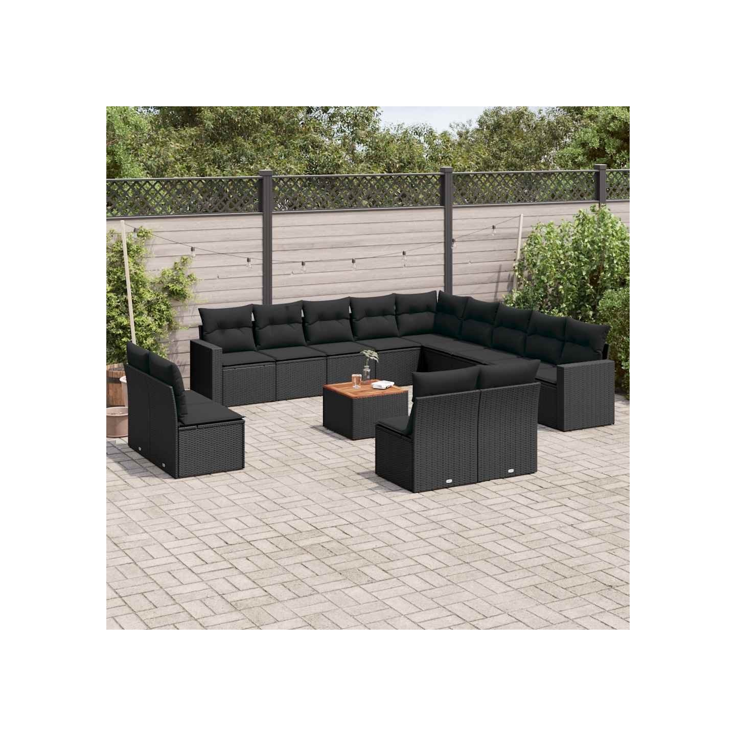 Salon de jardin avec coussins 14 pcs noir résine tressée