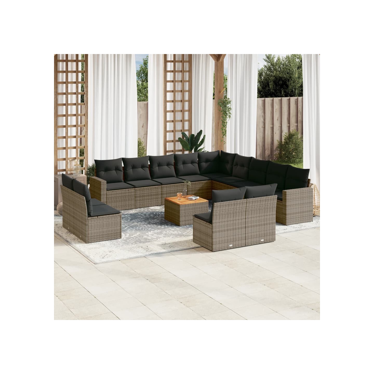 Salon de jardin avec coussins 14 pcs gris résine tressée