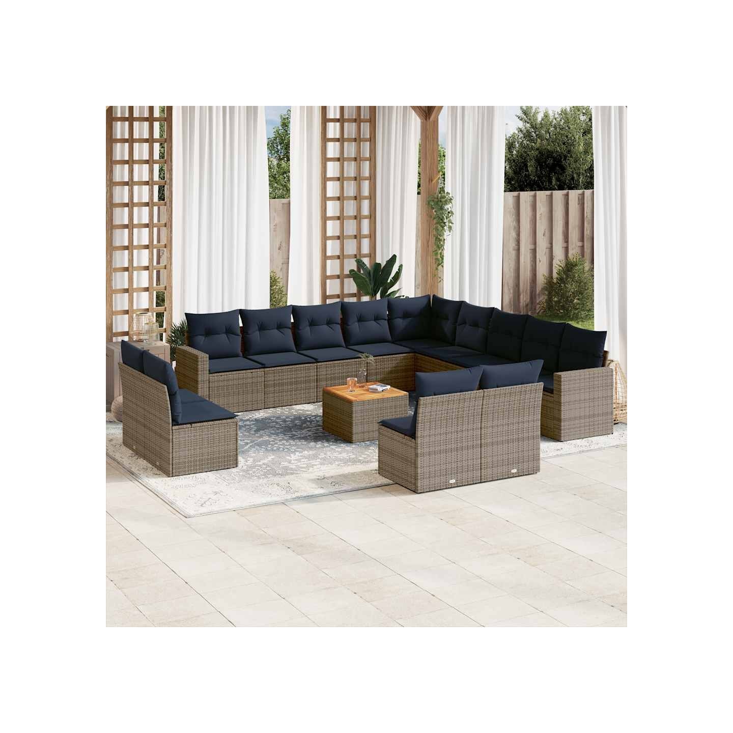 Salon de jardin avec coussins 14 pcs gris résine tressée