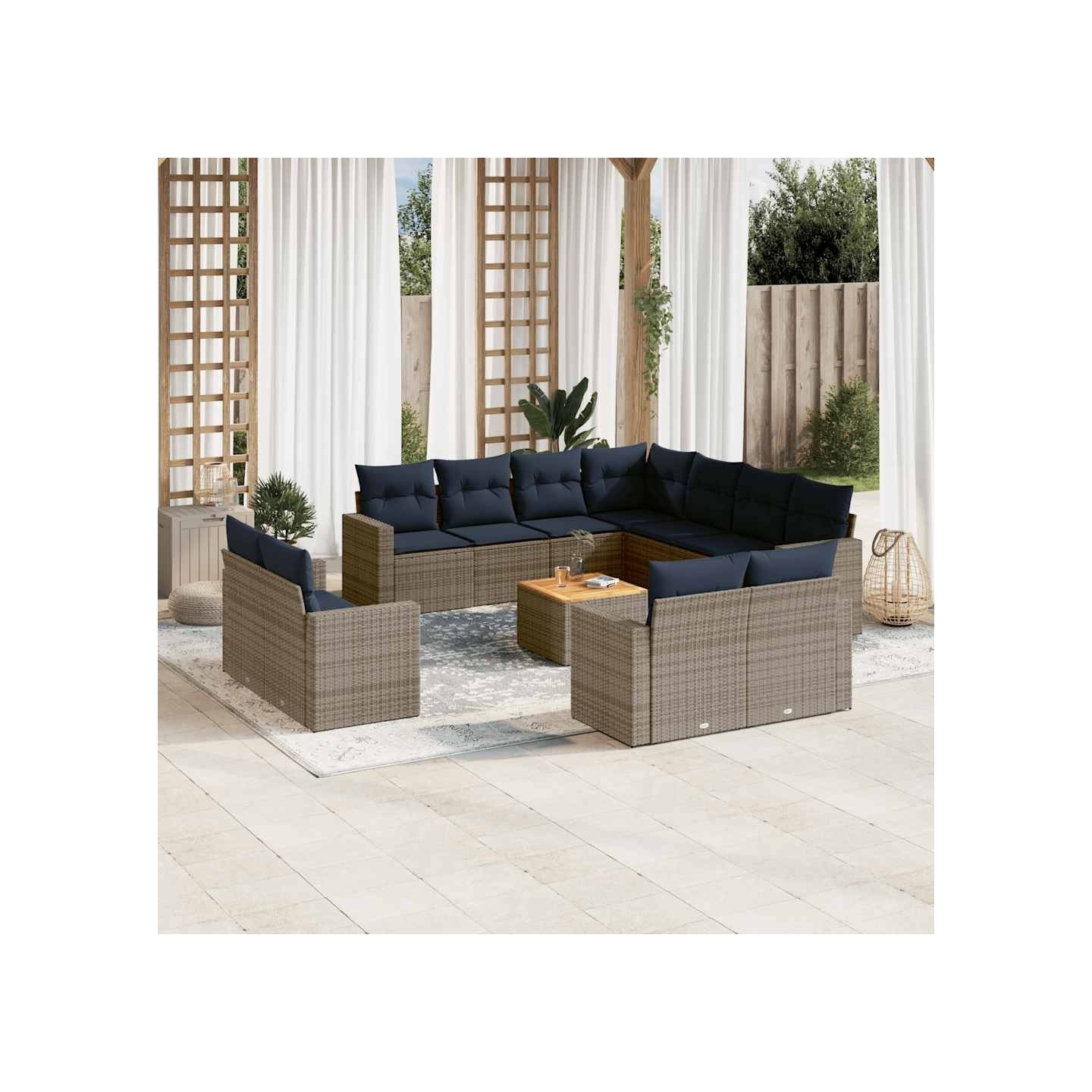 Salon de jardin avec coussins 12 pcs gris résine tressée