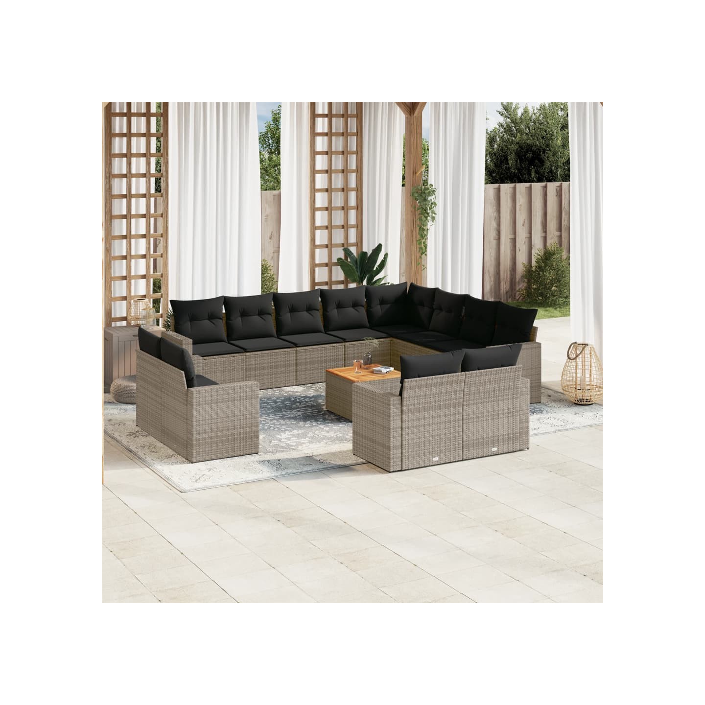 Salon de jardin avec coussins 13 pcs gris résine tressée