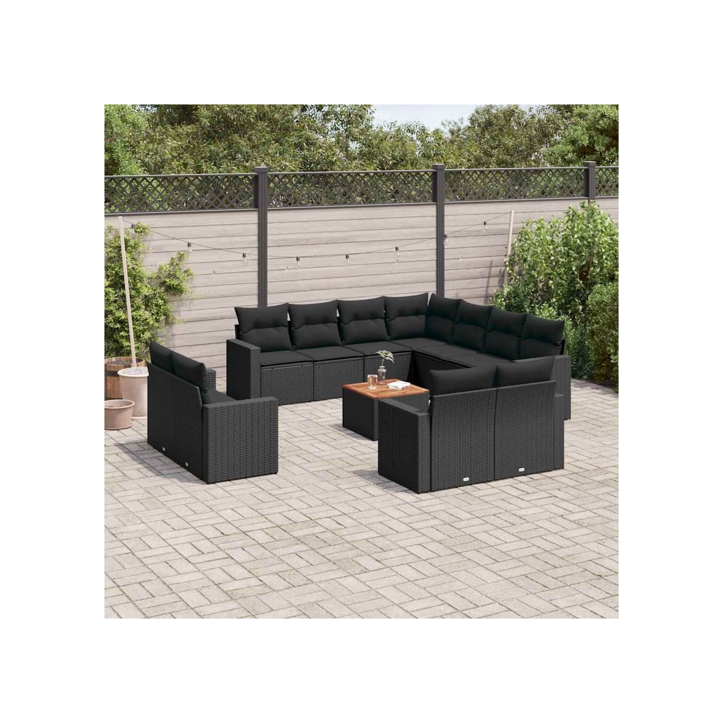 Salon de jardin 12 pcs avec coussins noir résine tressée