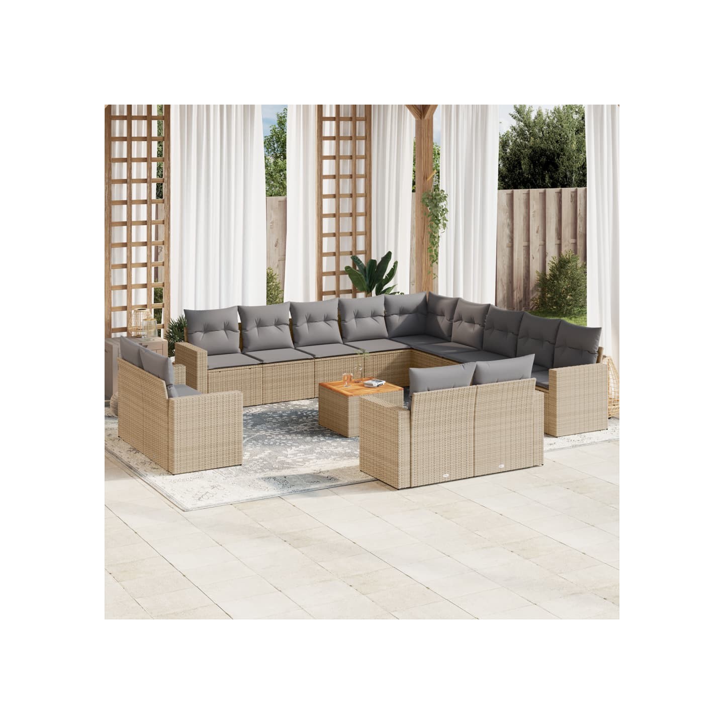 Salon de jardin et coussins 14 pcs mélange beige résine tressée